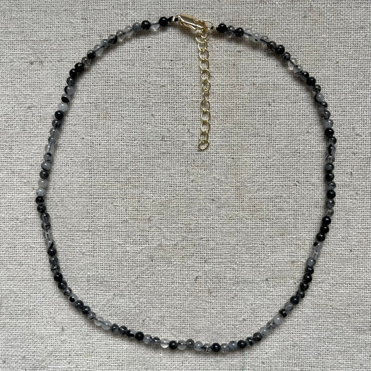 Black Rutilated Quartz 3mm Beaded Necklace - Protection