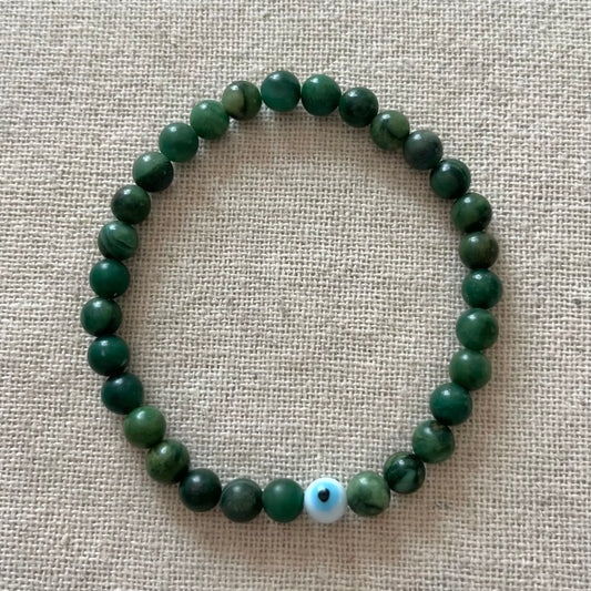 Protection Evil Eye Bracelet - Green Jade 6mm