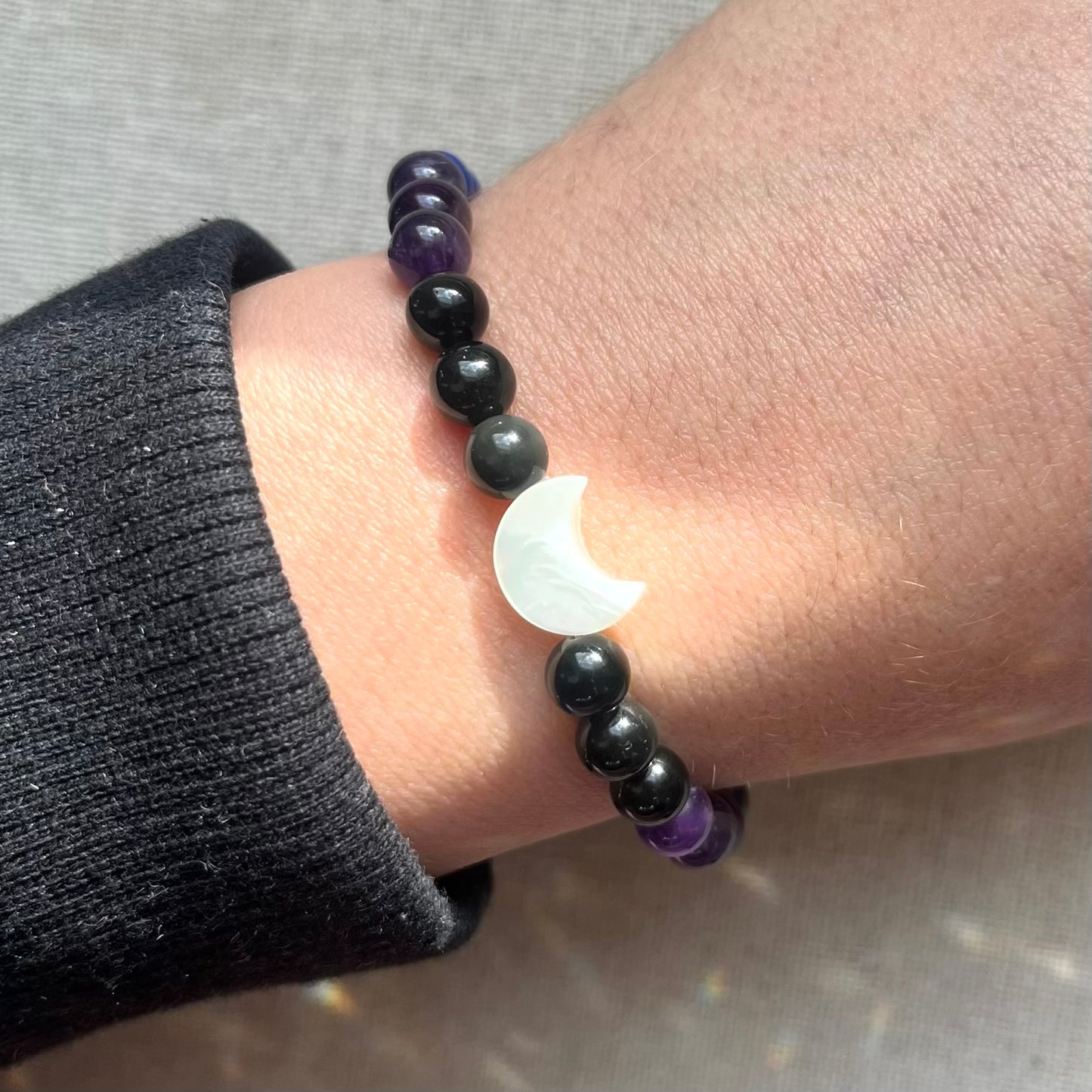 Lunar Protection Bracelet - Amethyst, Obsidian & Lapis Lazuli