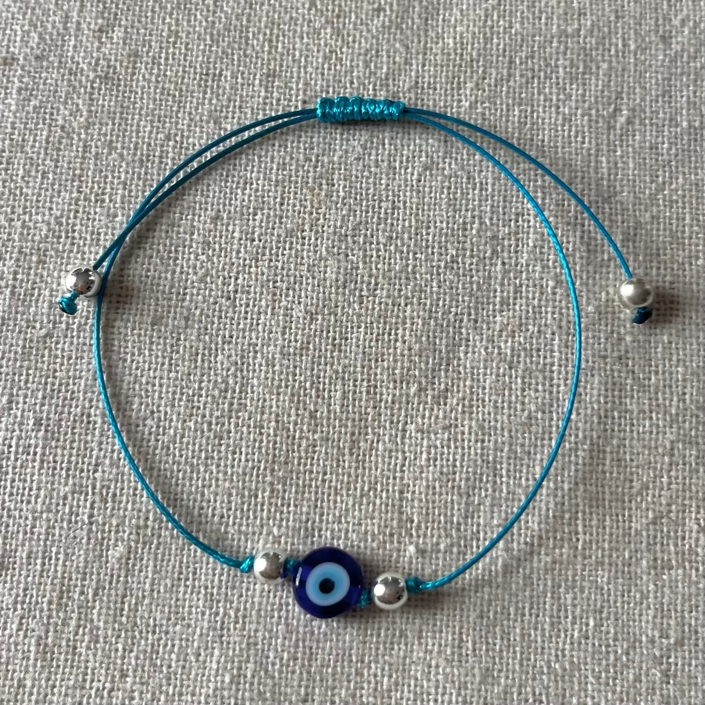 Talisman Evil Eye Blue Cord Bracelet - Hematite