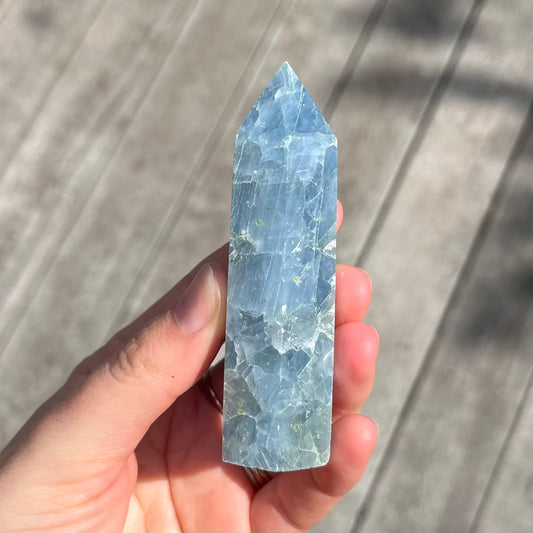 Blue Calcite Small Tower Crystal - Calming, Soothing, Uplifting