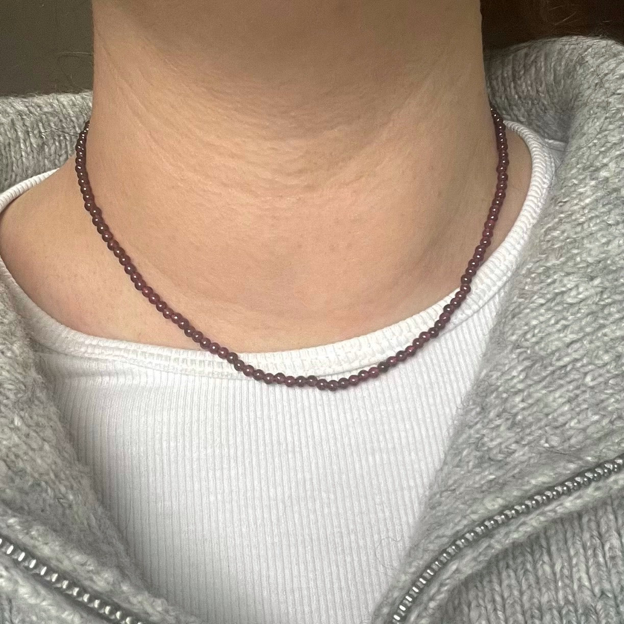 Garnet 3mm Beaded Necklace - Passion