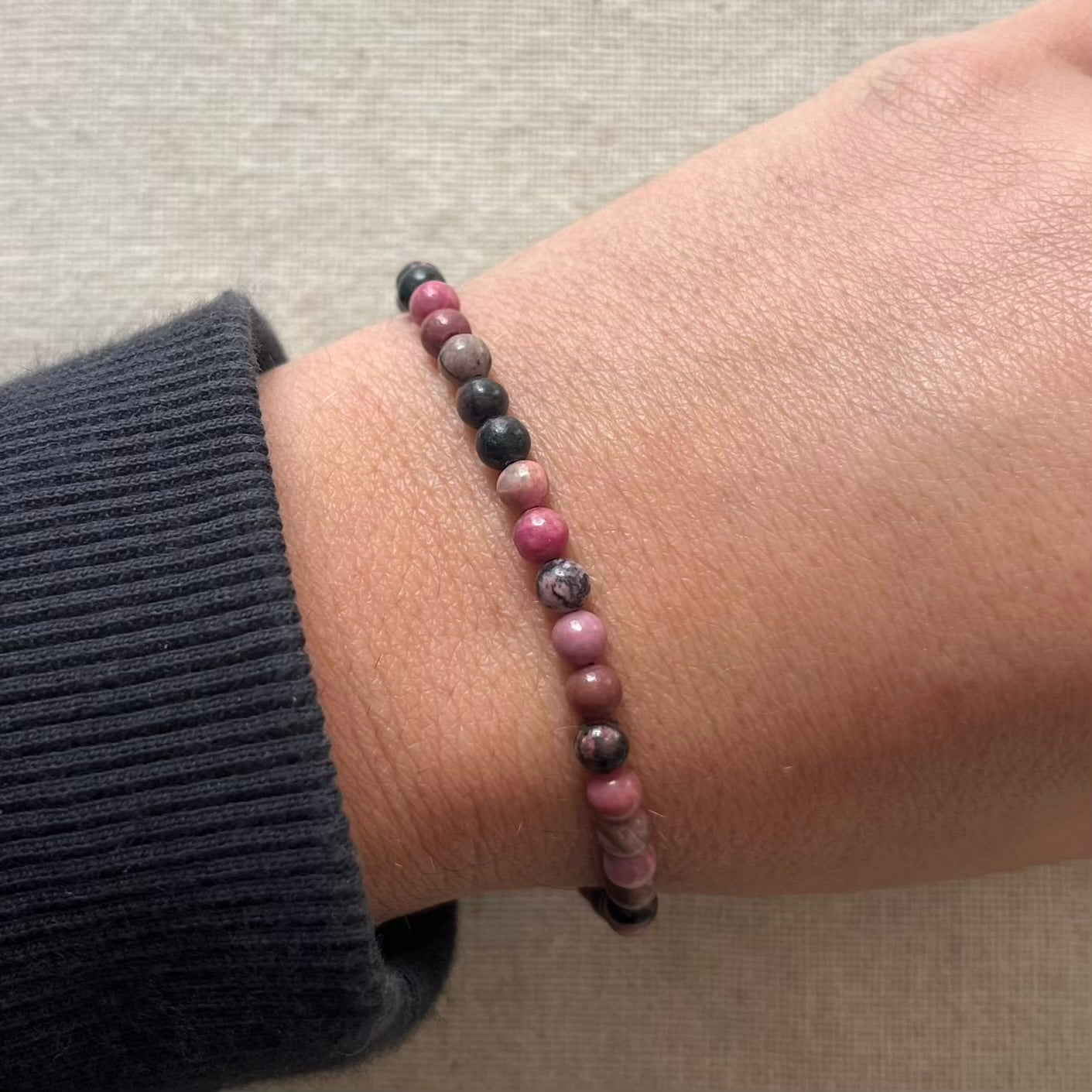 Black Veined Rhodonite 4mm Beaded Bracelet - Compassion