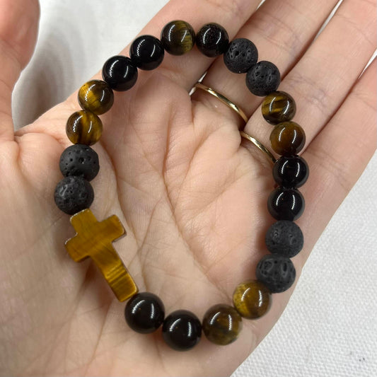 Faith & Protection Bracelet - Tiger Eye, Obsidian & Lava Stone
