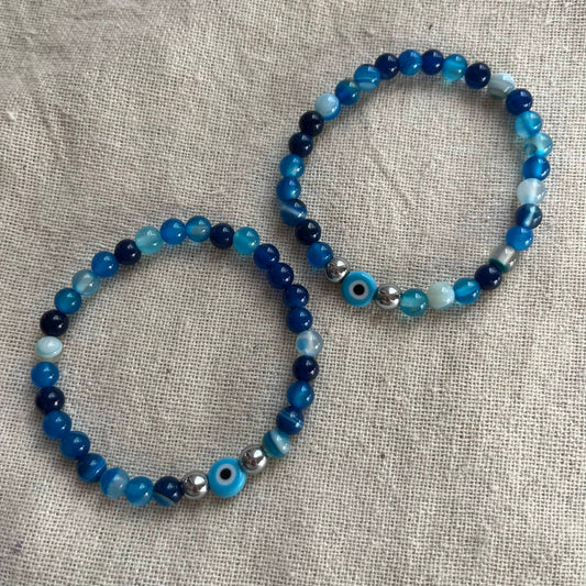 Good Energy Evil Eye Bracelet - Blue Agate & Silver Hematite
