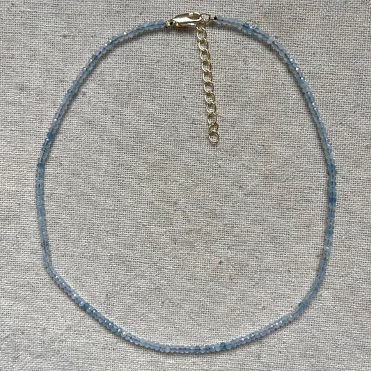 Aquamarine 3mm Facet Beaded Necklace - Calm