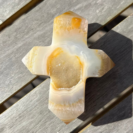 Agate Medium Cross Crystal - Grounding, Harmonising, Protective