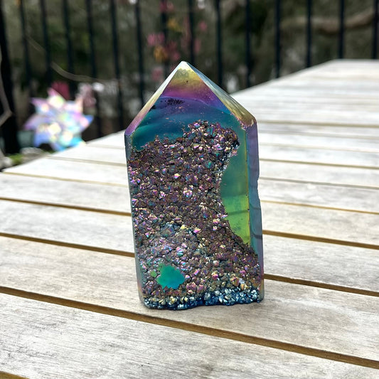 Titanium Aura Quartz Large Point Crystal - Vitality, Confidence, Joy