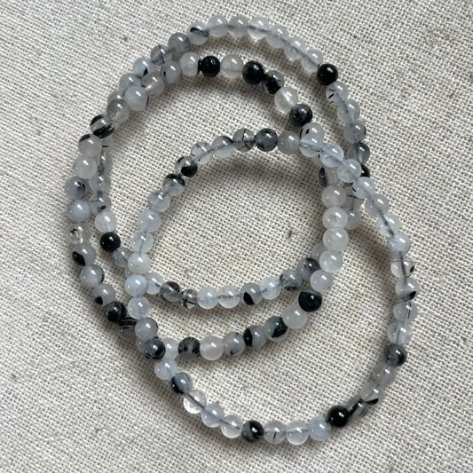 Black Rutilated Quartz 4mm Beaded Bracelet - Protection