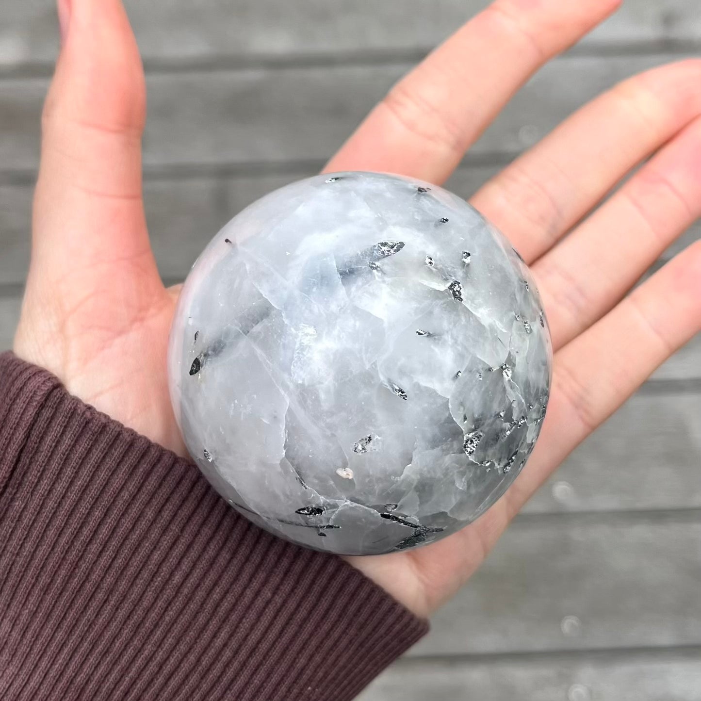 Tourmaline in Quartz Medium Sphere Crystal - Grounding, Protective, Purifying