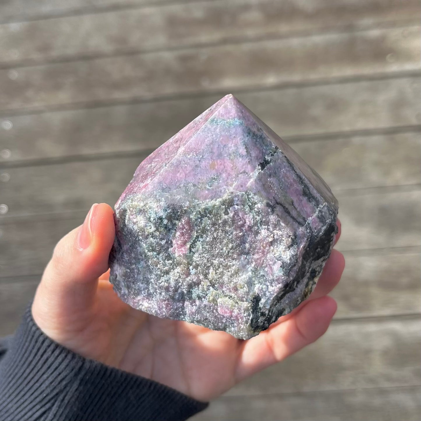 Black Vein Rhodonite Raw Point Crystal - Compassion, Love