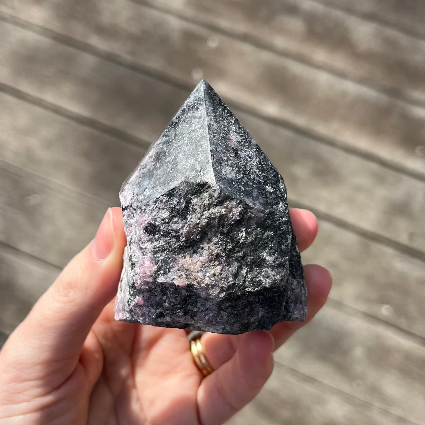 Black Vein Rhodonite Raw Point Crystal - Compassion, Love