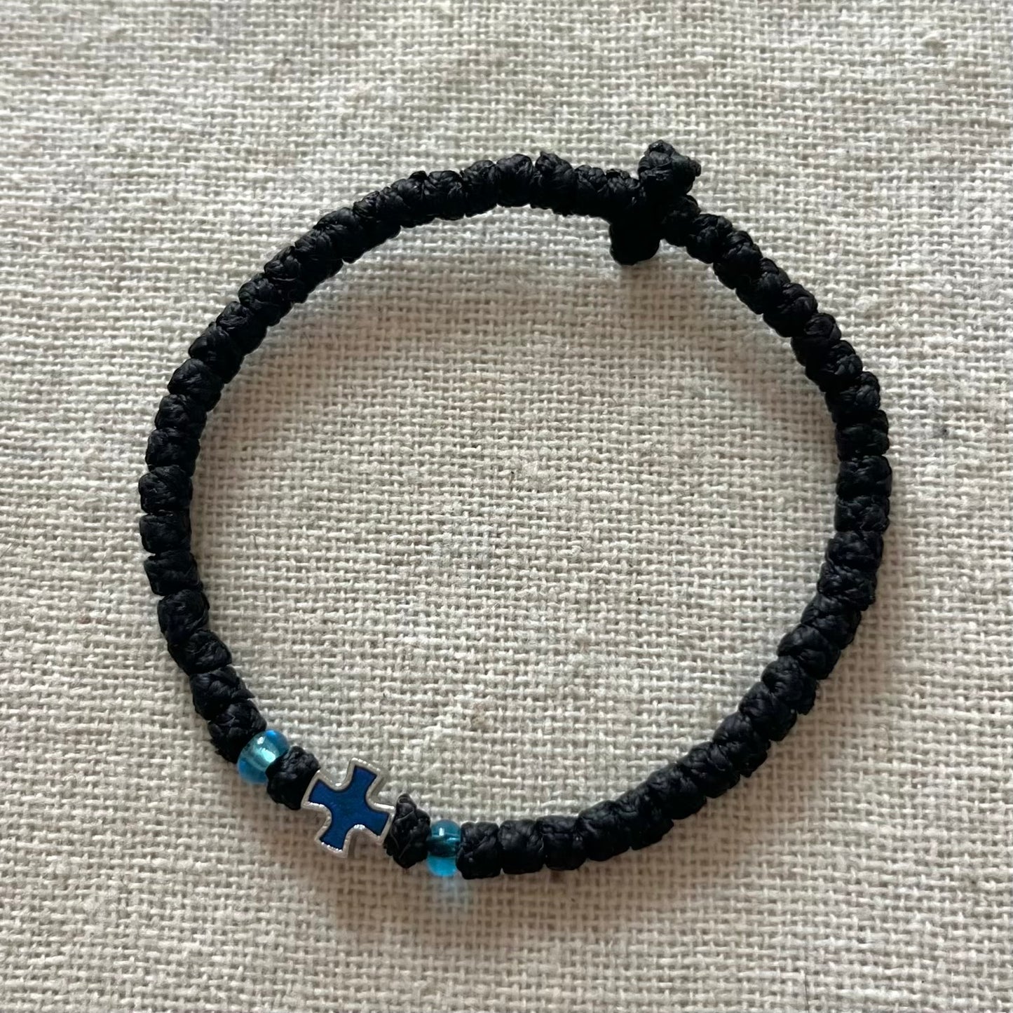 Komboskini Blue Cross Bracelet - Black