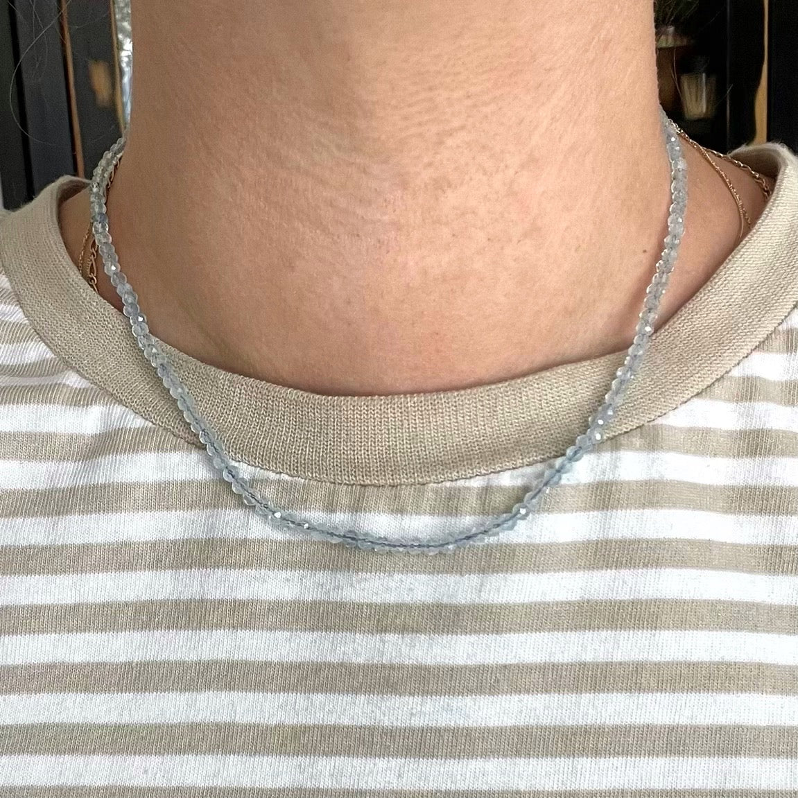 Aquamarine 3mm Facet Beaded Necklace - Calm
