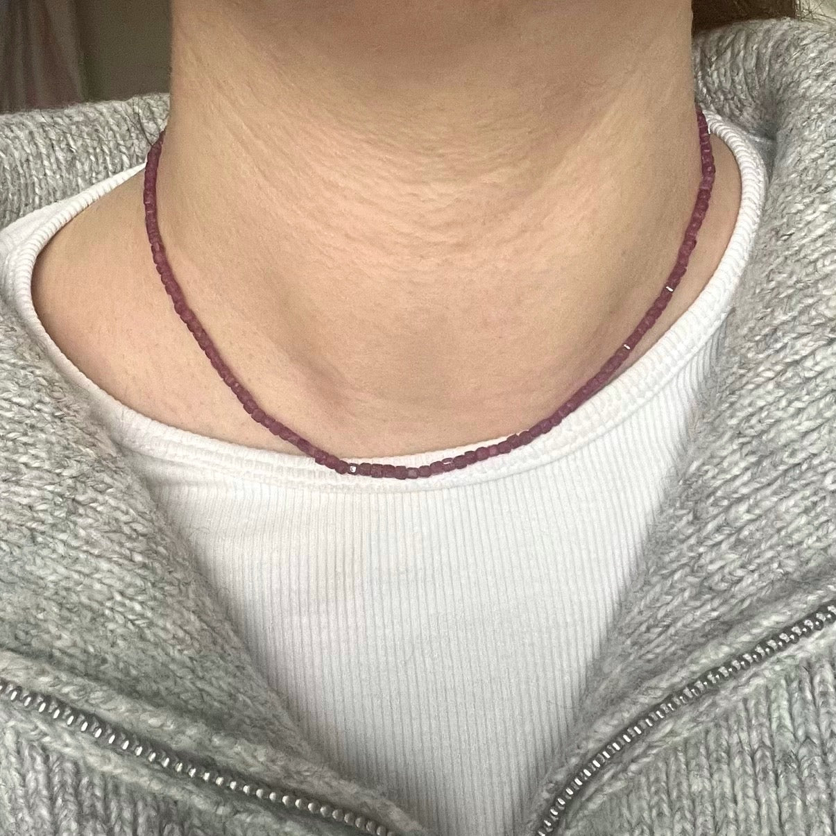 Ruby 2mm Facet Beaded Necklace - Passion
