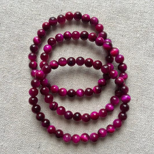 Pink Tiger Eye 6mm Beaded Bracelet - Confidence