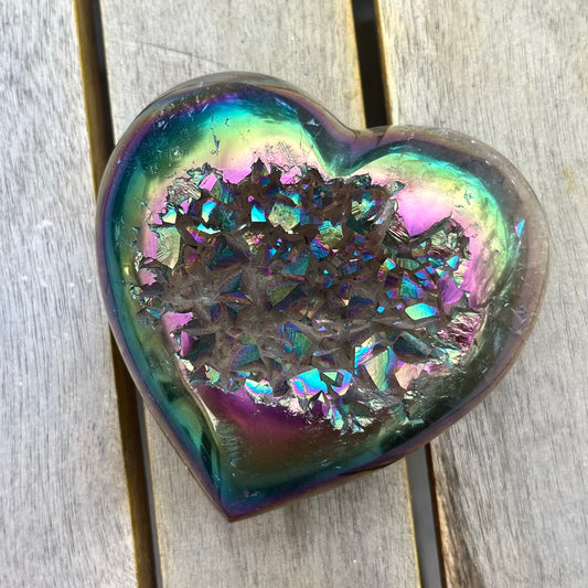 Titanium Aura Quartz Medium Heart Crystal - Vitality, Confidence, Joy