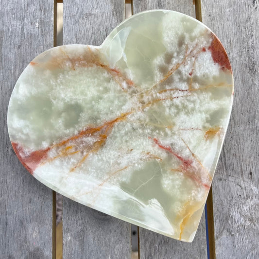 Green Onyx Large Heart Crystal Dish - Protection, Grounding, Strength