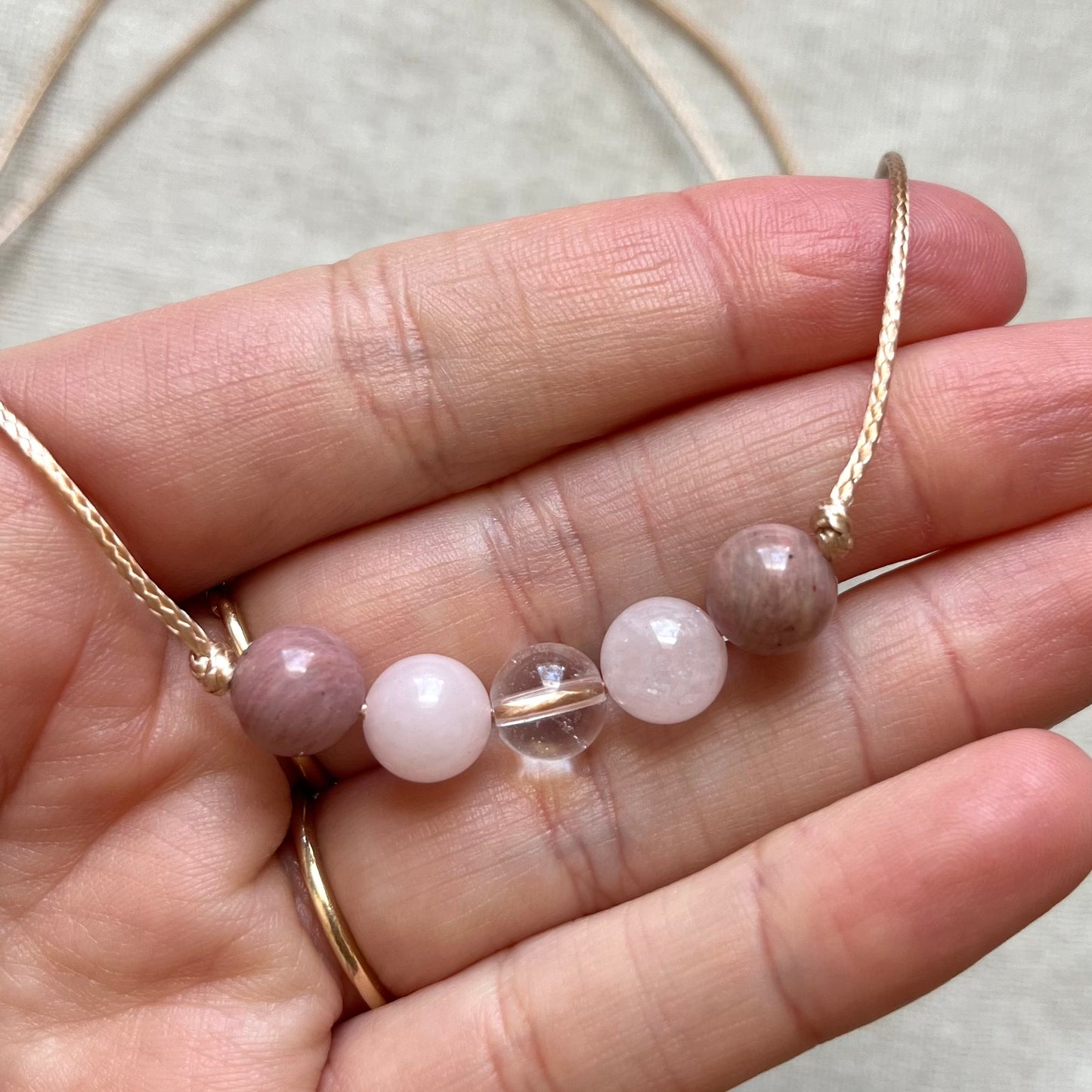 I Am Loved Necklace - Rhodochrosite, Rose Quartz & Clear Quartz