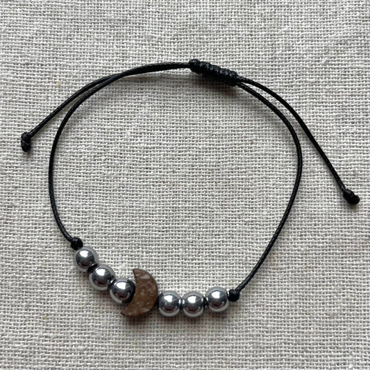 Moon Energy Bracelet - Silver Hematite & Coconut Shell