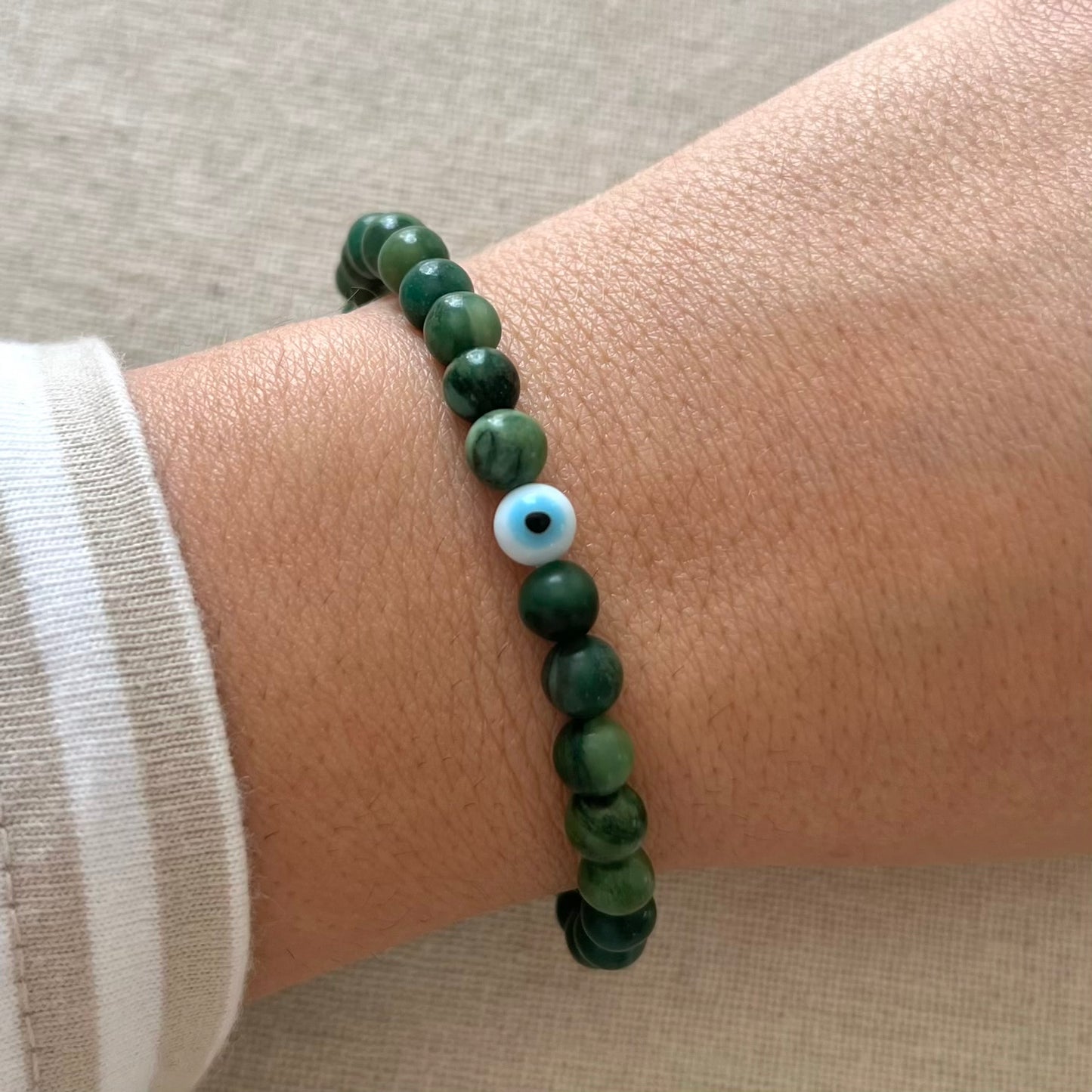 Protection Evil Eye Bracelet - Green Jade 6mm
