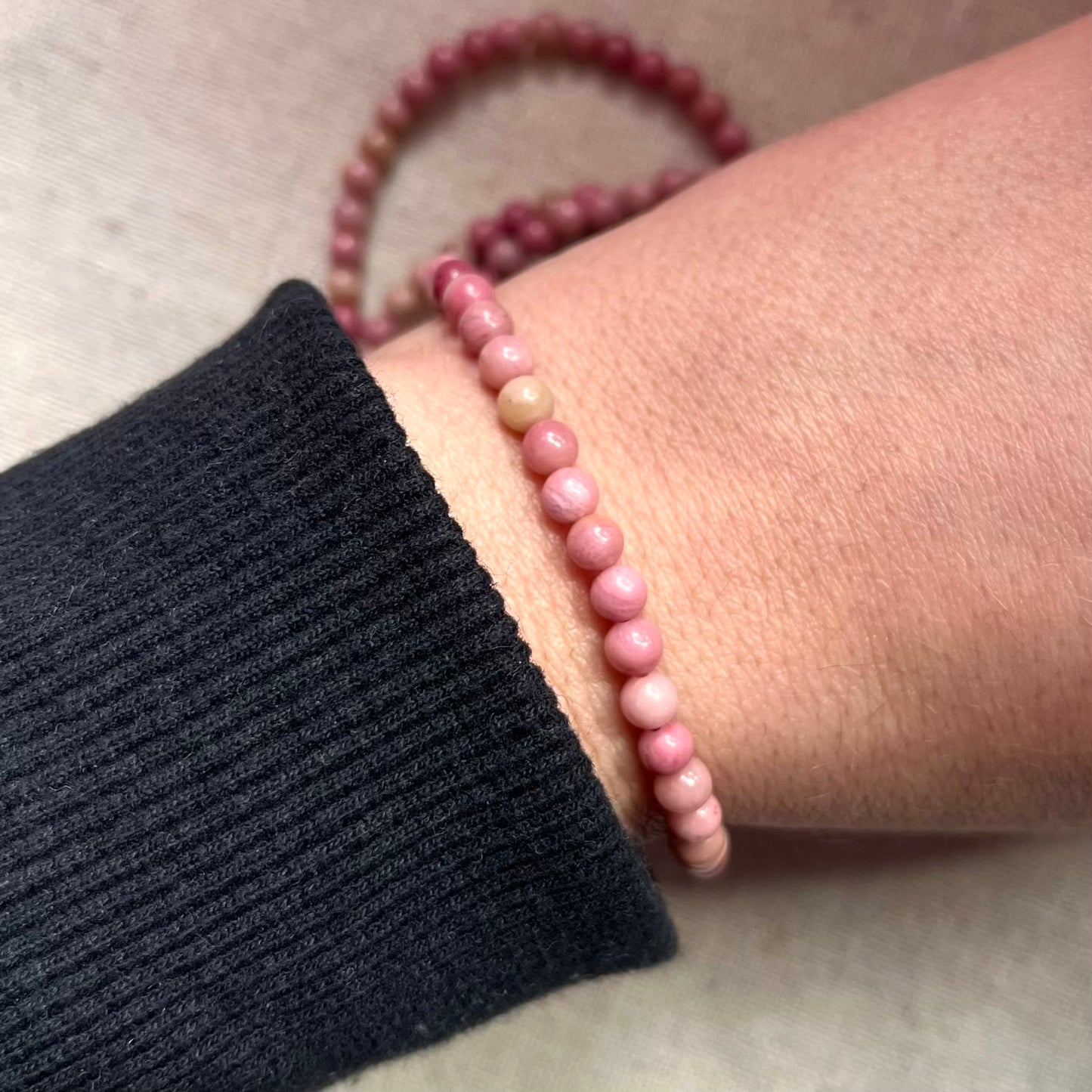 Rhodochrosite 4mm Beaded Bracelet - Compassion