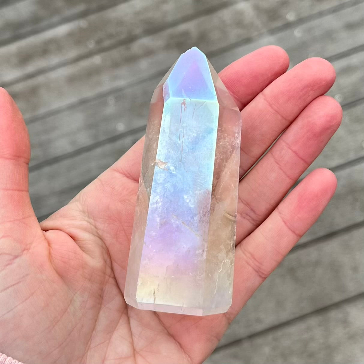 Angel Aura Quartz Medium Point Crystal - Joy, Ethereal, Emotional Healing