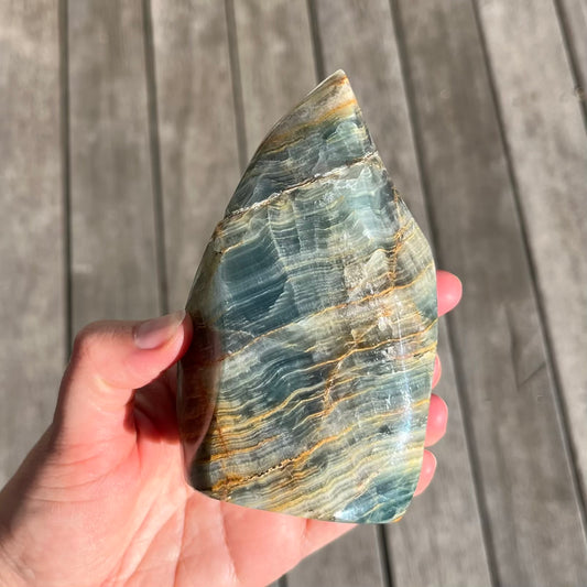 Blue Onyx Large Flame Crystal - Calm, Peace, Grounding