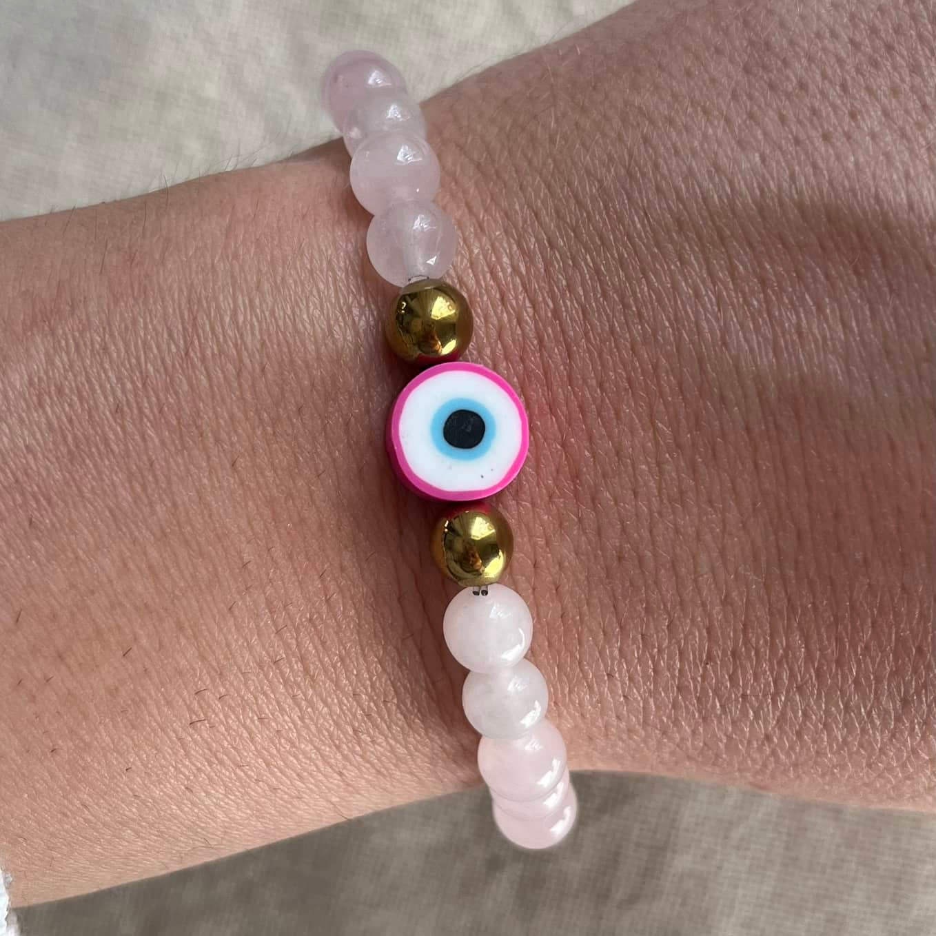 Good Energy Evil Eye Bracelet - Rose Quartz & Gold Hematite