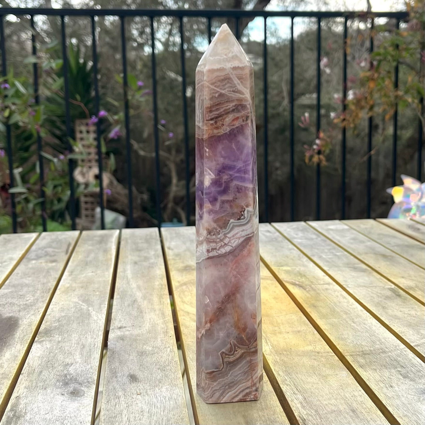 Amethyst & Flower Agate XL Tower Crystal -Spirit, Calm, Balance