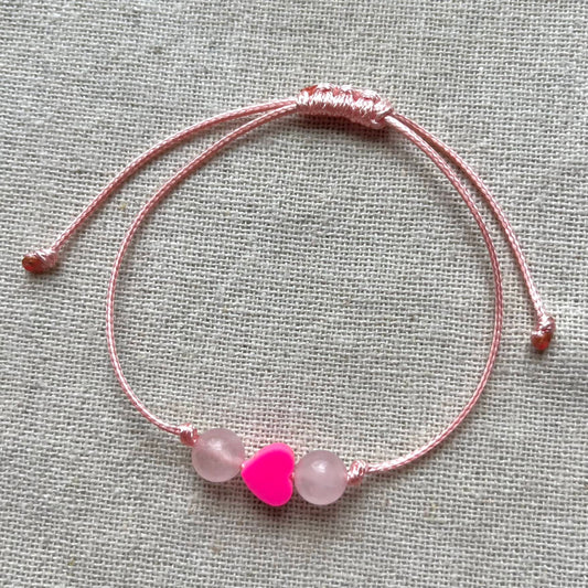 Glowing Heart Cord Bracelet - Rose Quartz