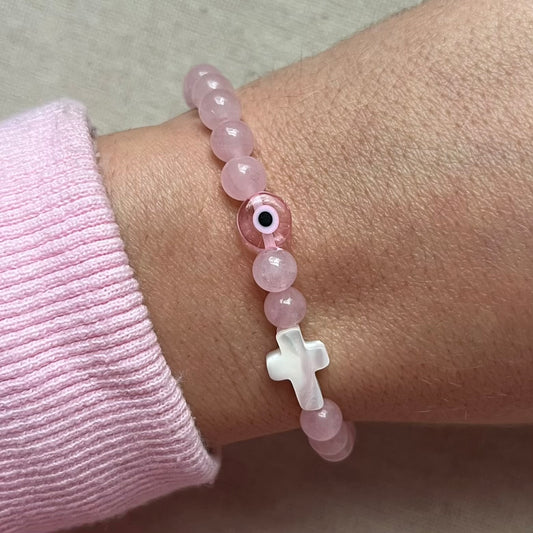 Mati Evil Eye Bracelet - Rose Quartz