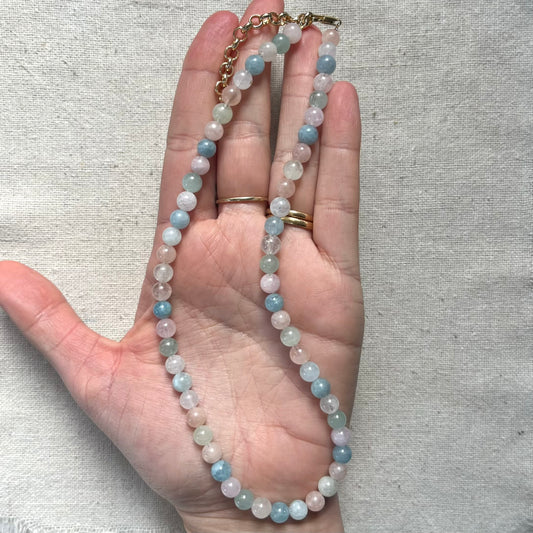Morganite 6mm Beaded Necklace - Divine Love