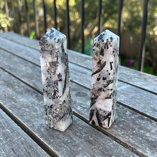 Tourmaline in Quartz Medium Point Crystal - Grounding, Protective, Purifying