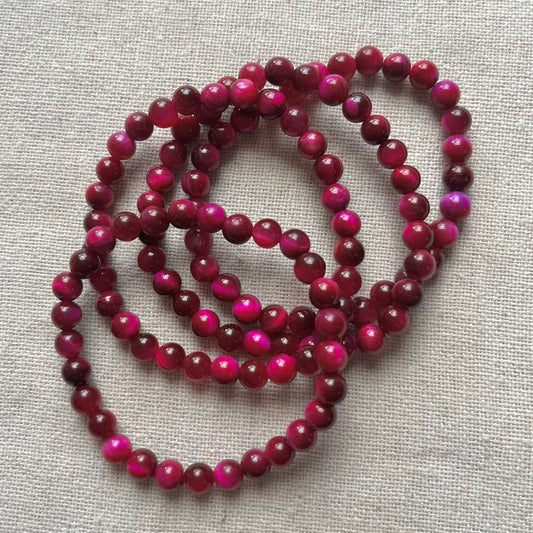 Pink Tiger Eye 6mm Beaded Bracelet - Confidence