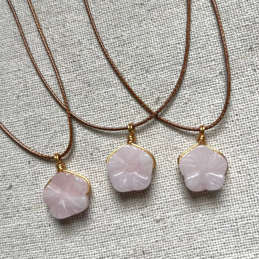 Cherry Blossom Love Pendant - Rose Quartz