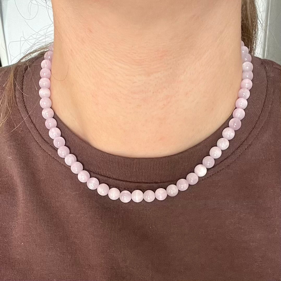 Kunzite 6mm Beaded Necklace - Emotional Healing