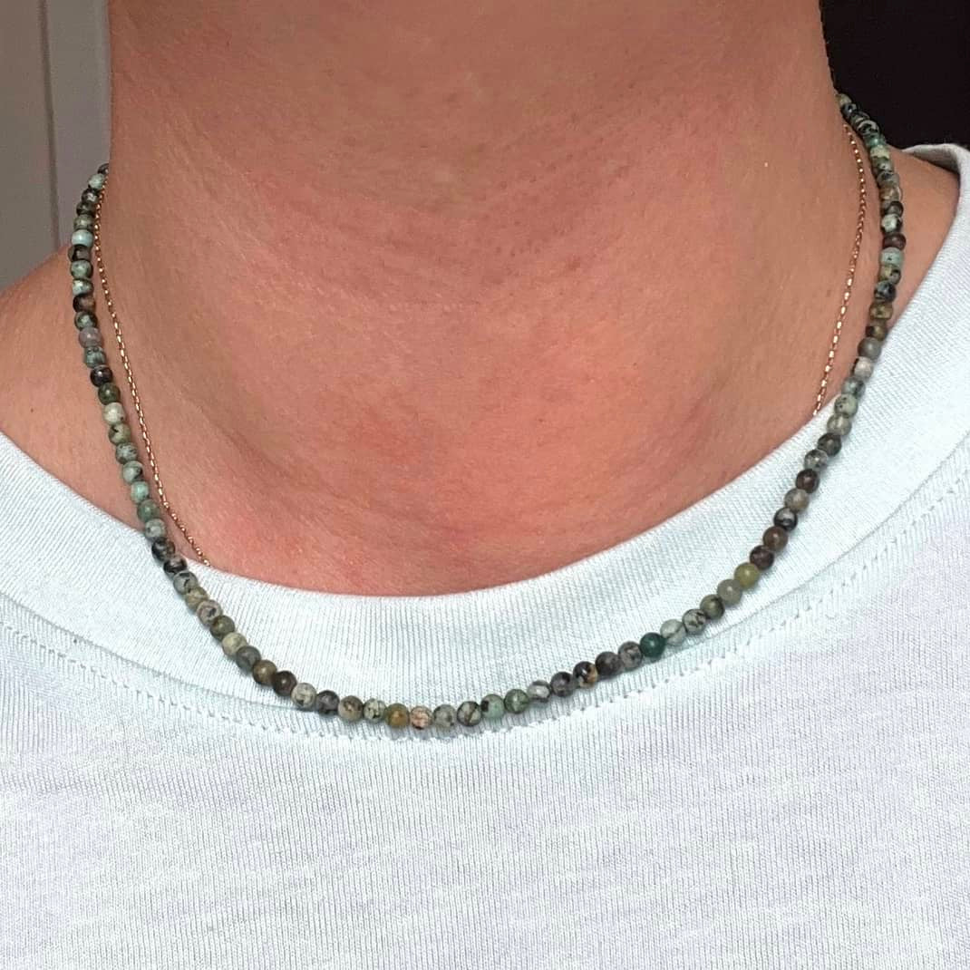 African Turquoise 3mm Beaded Necklace - Prosperity