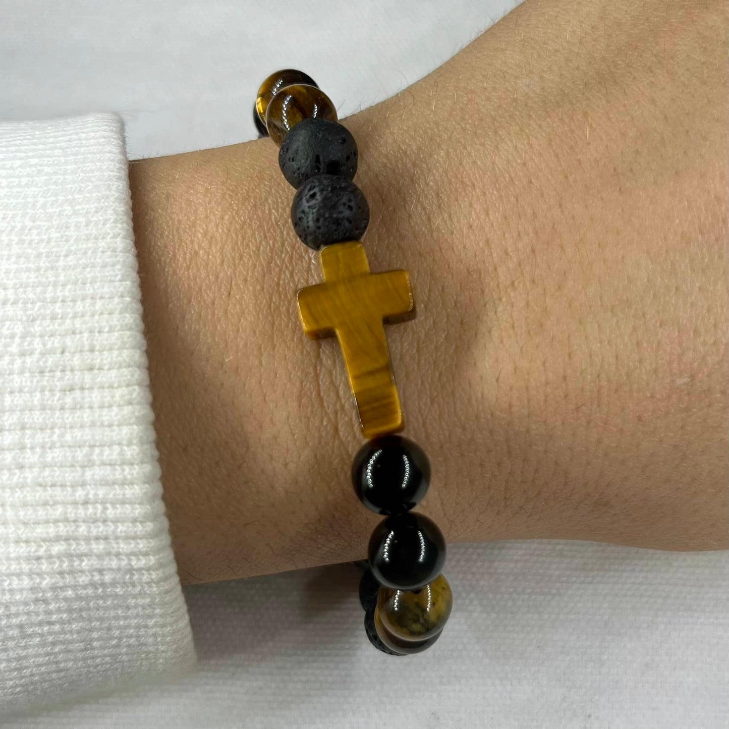 Faith & Protection Bracelet - Tiger Eye, Obsidian & Lava Stone