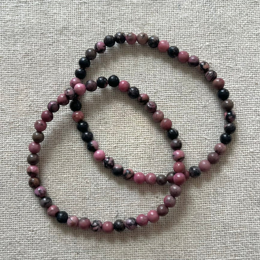 Black Veined Rhodonite 4mm Beaded Bracelet - Compassion