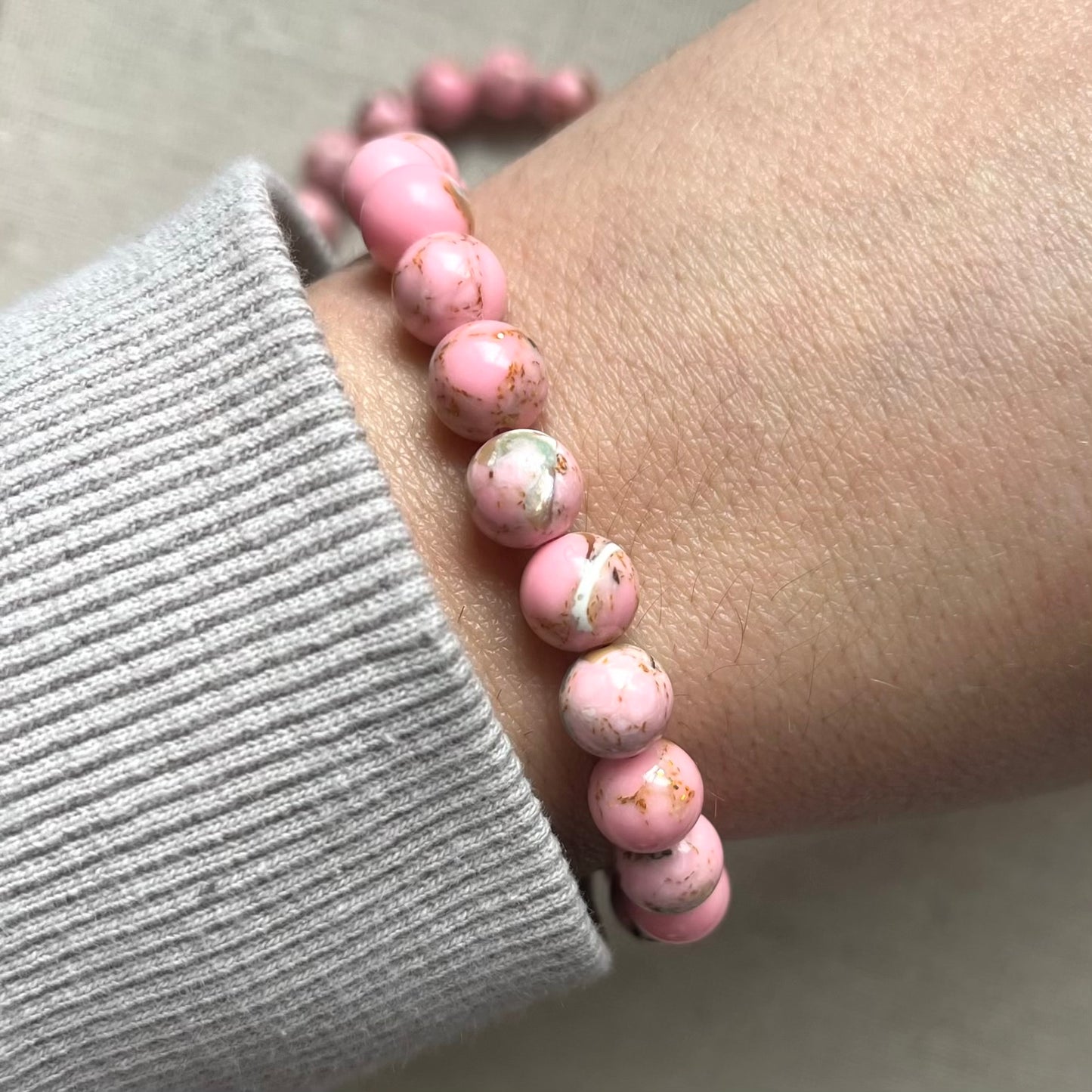 Howlite Pink Abalone Shell 8mm Beaded Bracelet - Harmonizing