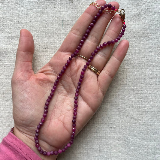 Ruby 4mm Facet Beaded Necklace - Passion