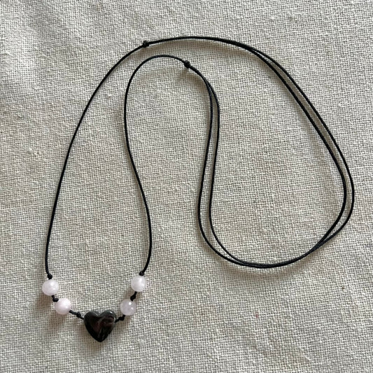 Grounding Heart Necklace - Rose Quartz & Hematite