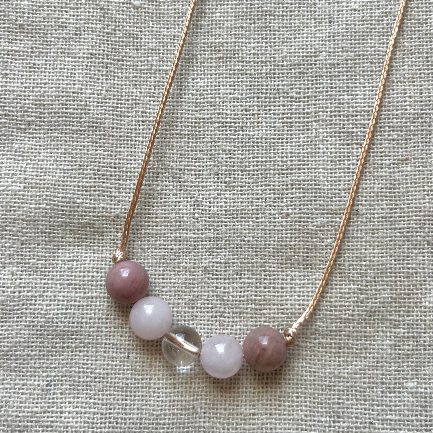 I Am Loved Necklace - Rhodochrosite, Rose Quartz & Clear Quartz
