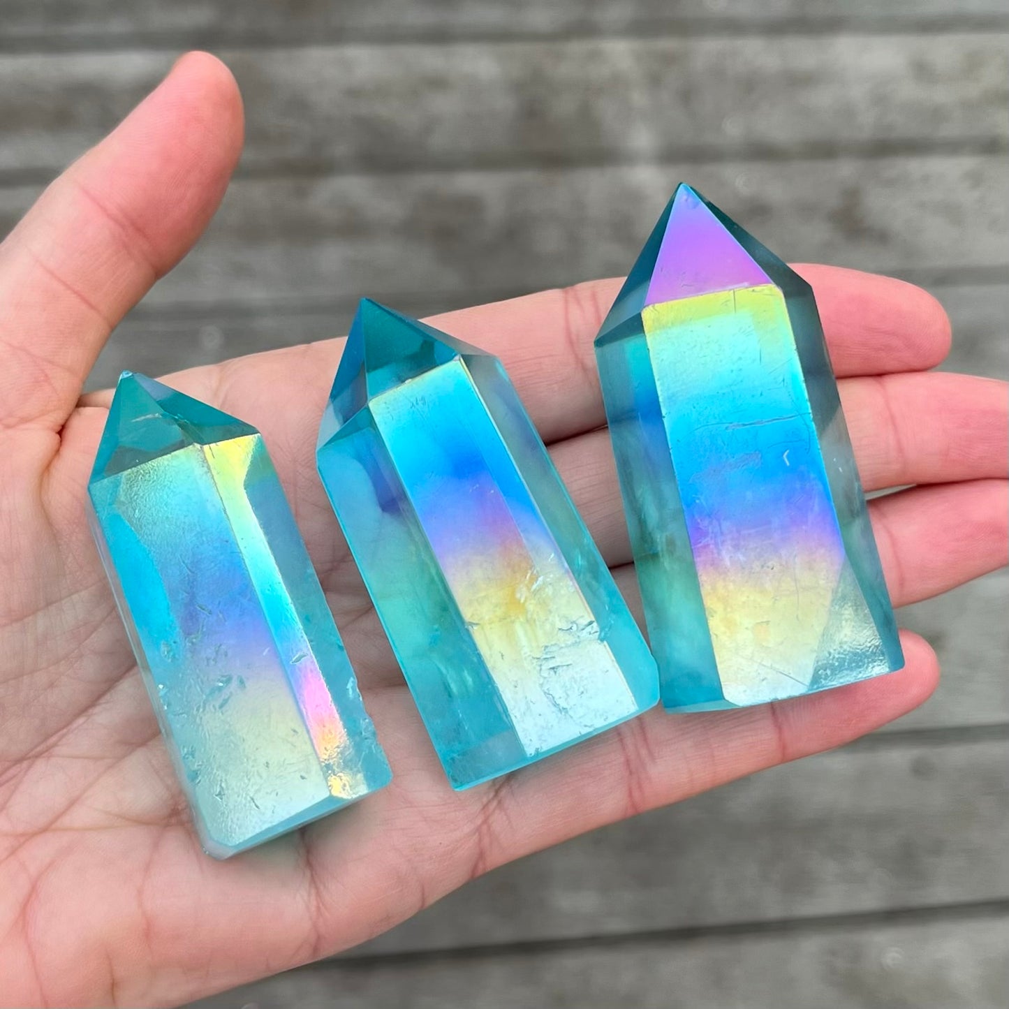 Aqua Angel Aura Quartz Small Point Crystal - Joy, Ethereal, Emotional Healing