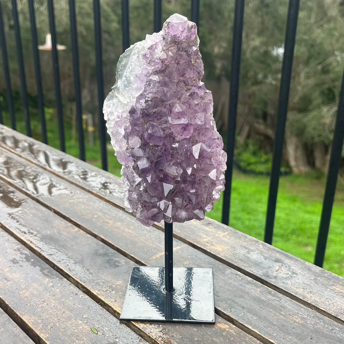 Amethyst Cluster on Metal Stand