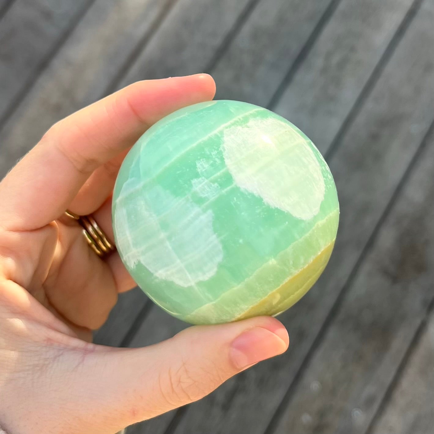 Pistachio Calcite Medium Sphere Crystal - Calming, Healing, Renewing