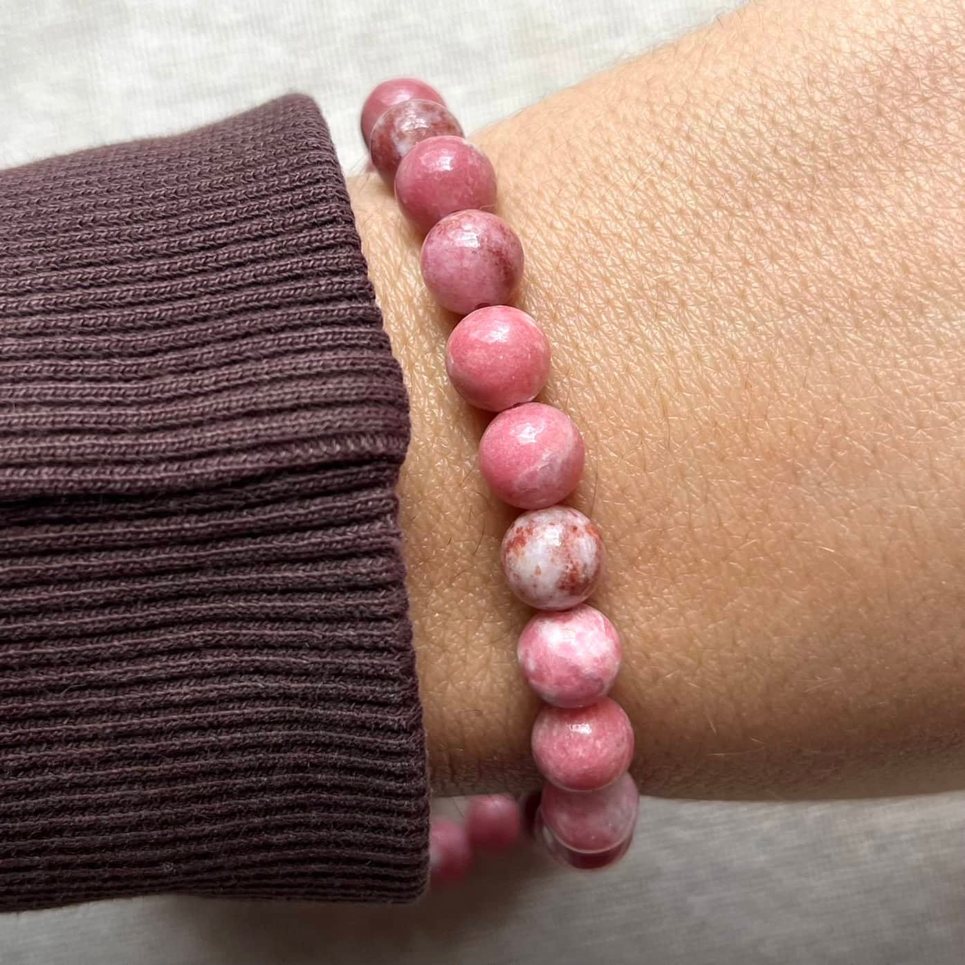 Rhodonite 8mm Beaded Bracelet - Heart Healing