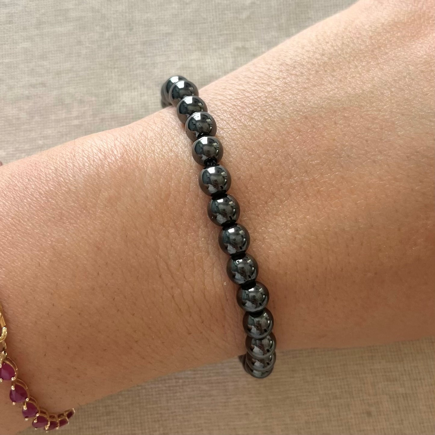 Black Hematite 6mm Beaded Bracelet - Grounding