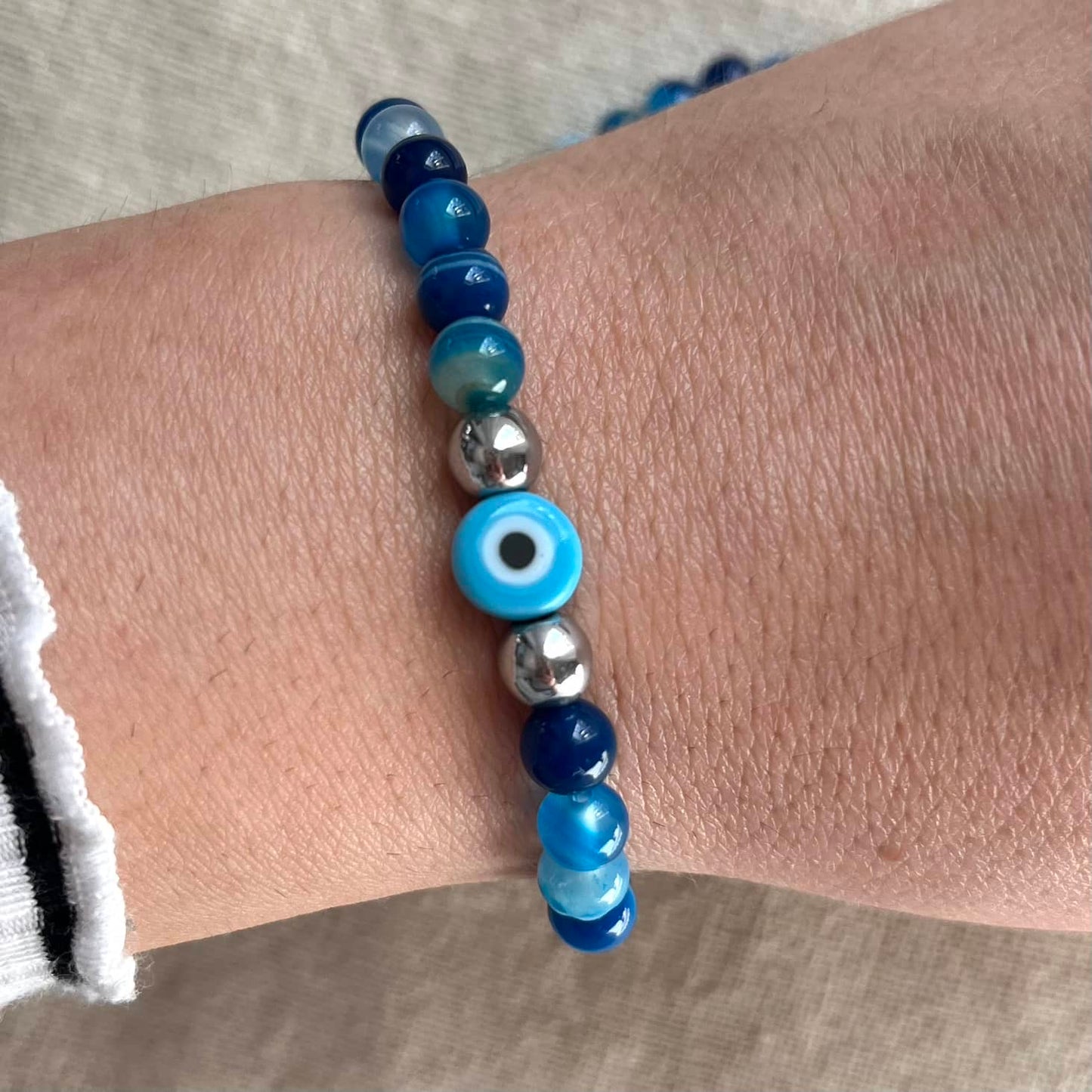 Mystic Protector Evil Eye Bracelet - Blue Agate